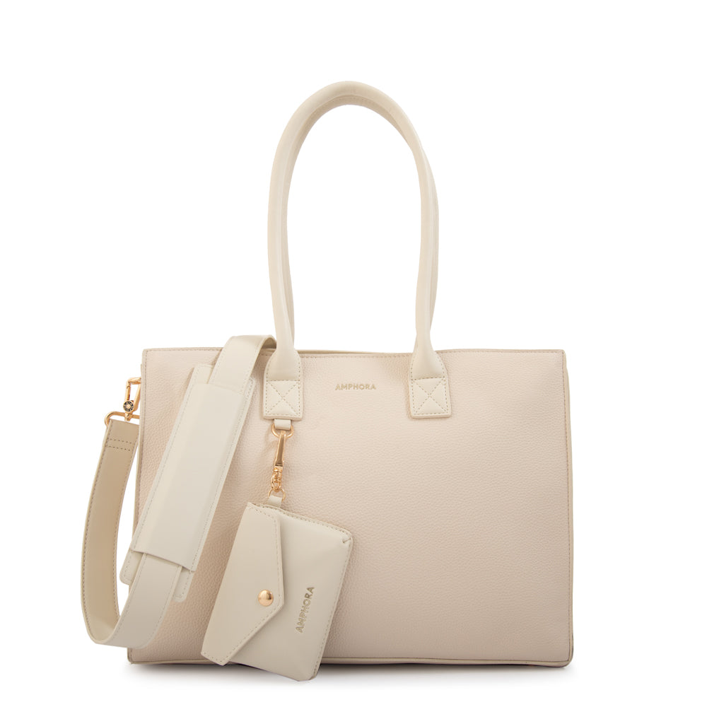 Cartera Dos Asas Porta Laptop 14" Mabel Blanco Crudo