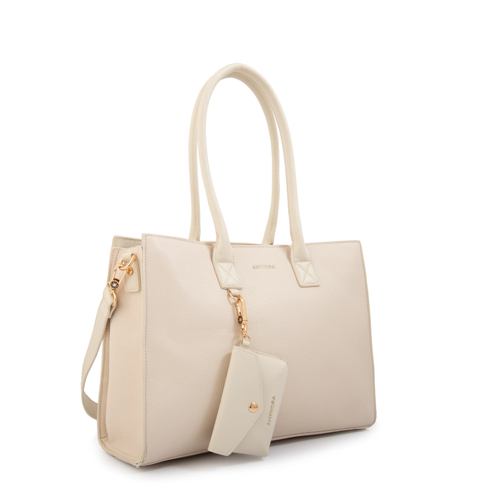 Cartera Dos Asas Porta Laptop 14" Mabel Blanco Crudo - imagen 2
