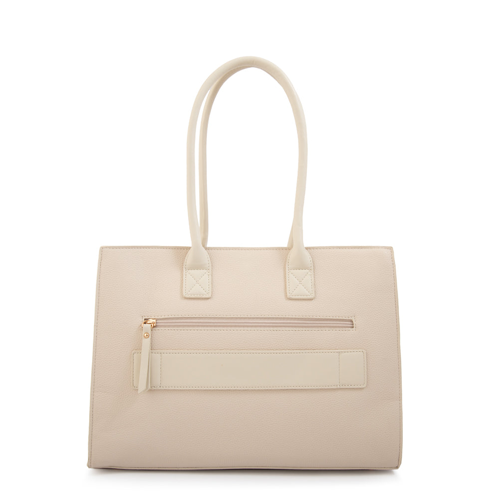 Cartera Dos Asas Porta Laptop 14" Mabel Blanco Crudo - imagen 3